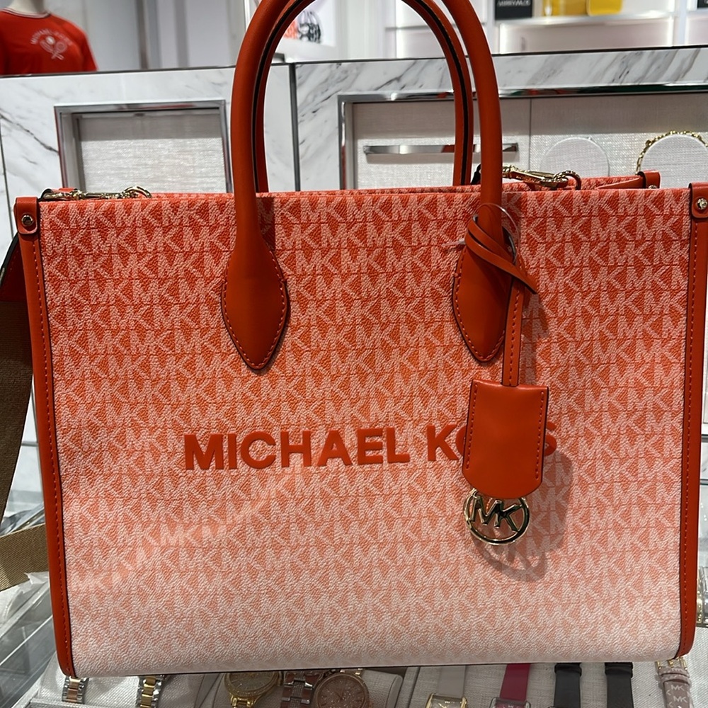Michael Kors Orange Tote with Gold Accents